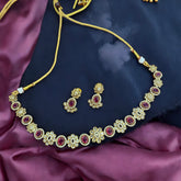 Elegant Ruby and Gold-Plated Floral Necklace Set